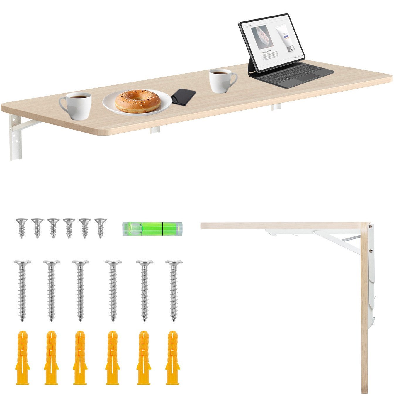 Składana półka / blat Maclean, drewniane, 100x40cm, max. 50kg, MC-128 WD