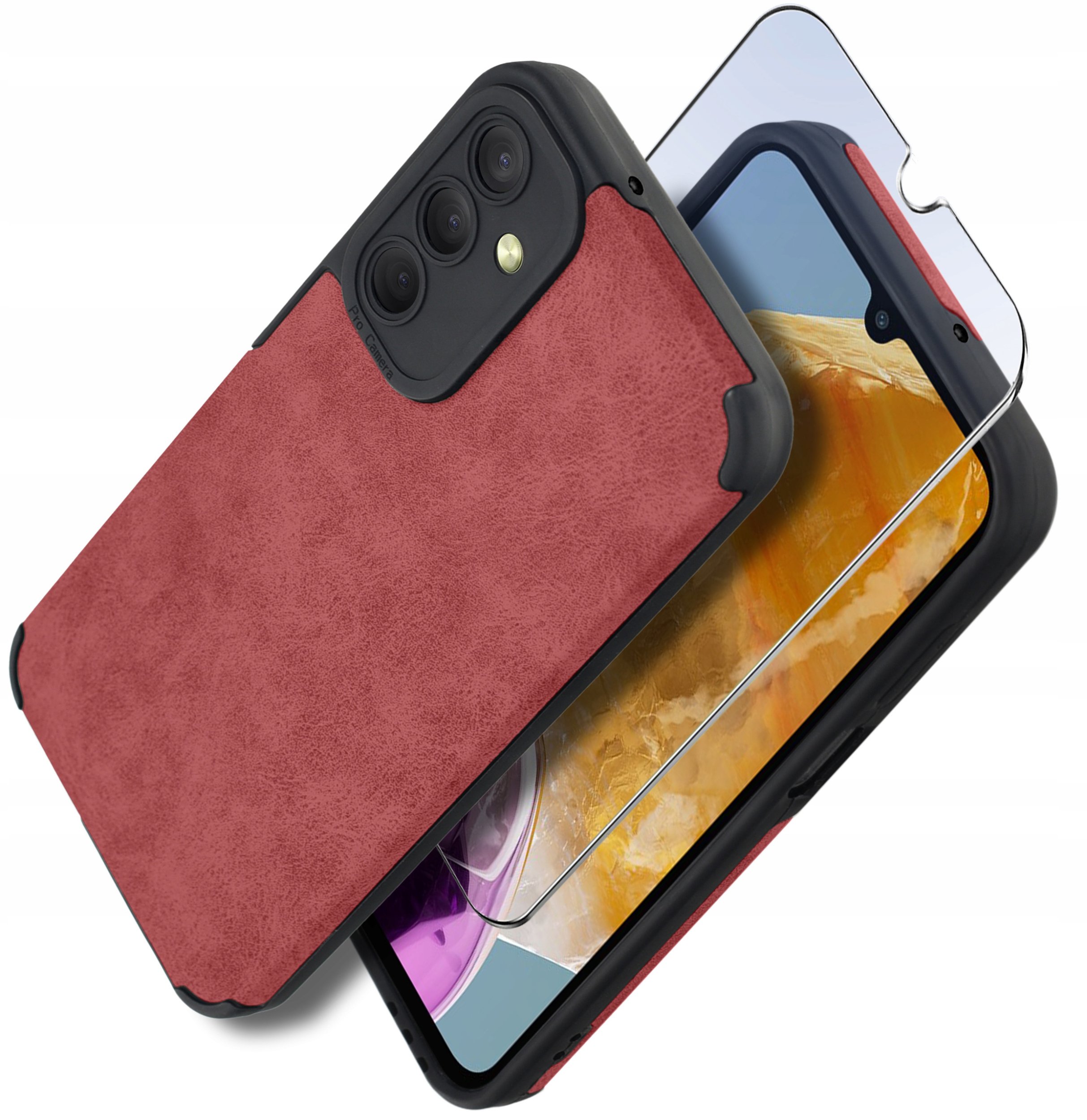 Etui do Samsung M15 5G silikonowe SKÓRZANE VINTAGE CASE + Szkło na ekran 9H