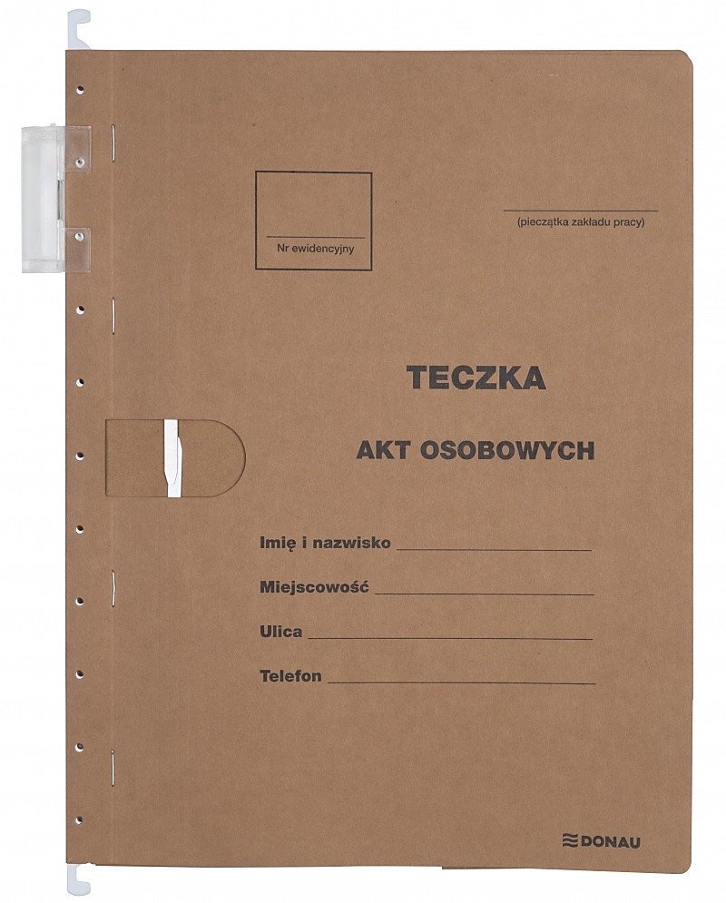 Teczka zawieszkowa DONAU na akta osobowe, wersja od 2023r., karton, A4, 230gsm, brązowa -