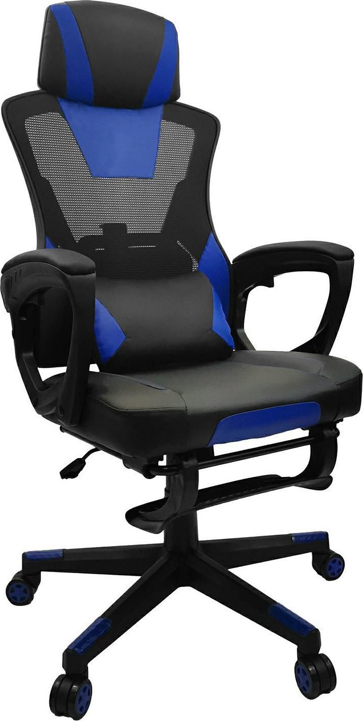 Krzesło biurowe kontrast Fotel gamingowy biurowy obrotowy z podnóżkiem czarno-niebieski