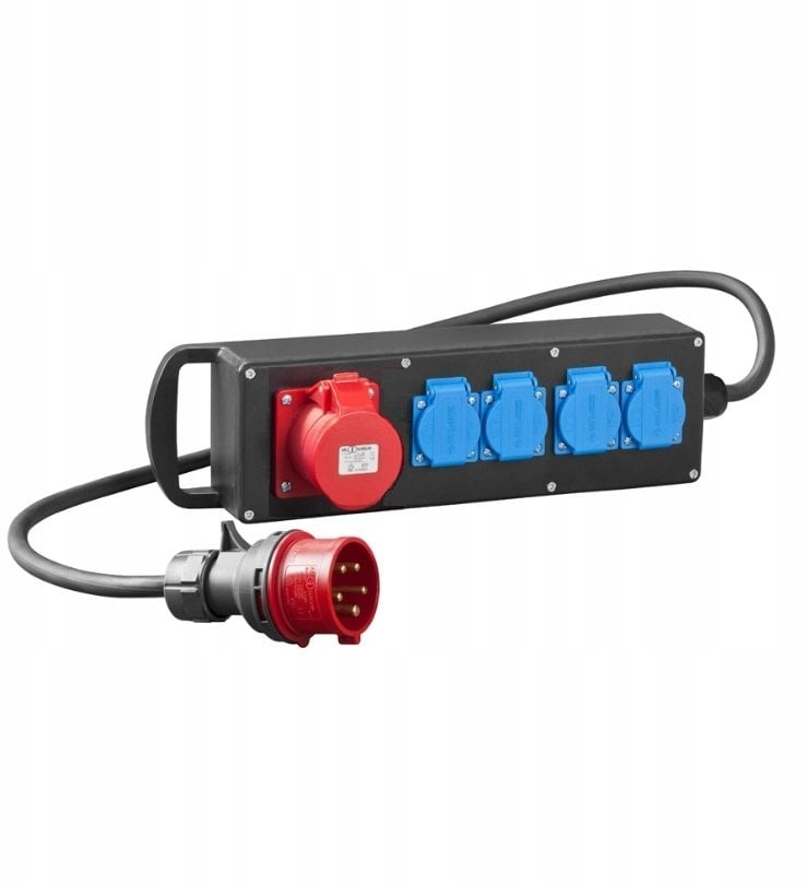 Elektro-Plast RS-P przedłużacz mocowy gumowany 4x2P+Z 3P+N+Z 32A, z przewodem i wtyką 5P/32A czarny 7002-10