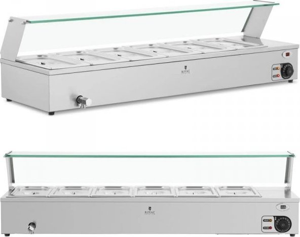 Royal Catering Bemar podgrzewacz do potraw bufet grzewczy z osłoną 6 x GN 1/3 2100 W