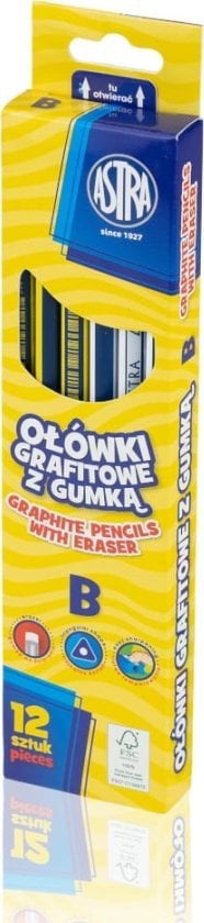 Ołówek Grafitowy B Z Gumką Astra 206120011 KOMPLET 12szt