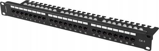 PATCH PANEL 24 PORT 1U 19" KAT.6 UTP Z ORGANIZEREM KABLOWYM CZARNY LANBERG
