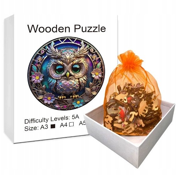 Puzzle Drewniane Wooden A3 dla dzieci i dorosłych 180 el. Sowa