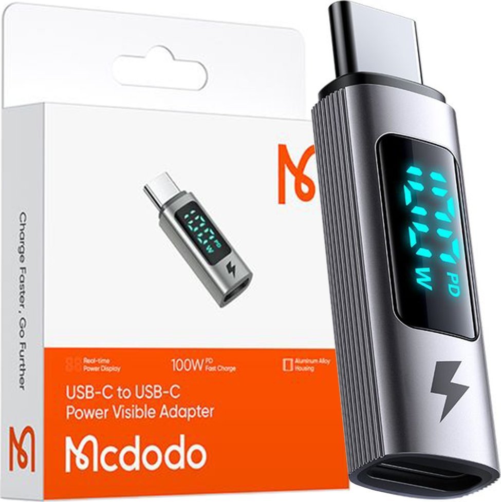 Mcdodo MCDODO ADAPTER PRZEJŚCIÓWKA USB-C USB TYP C SZYBKIE ŁADOWANIE 100W MIERNIK