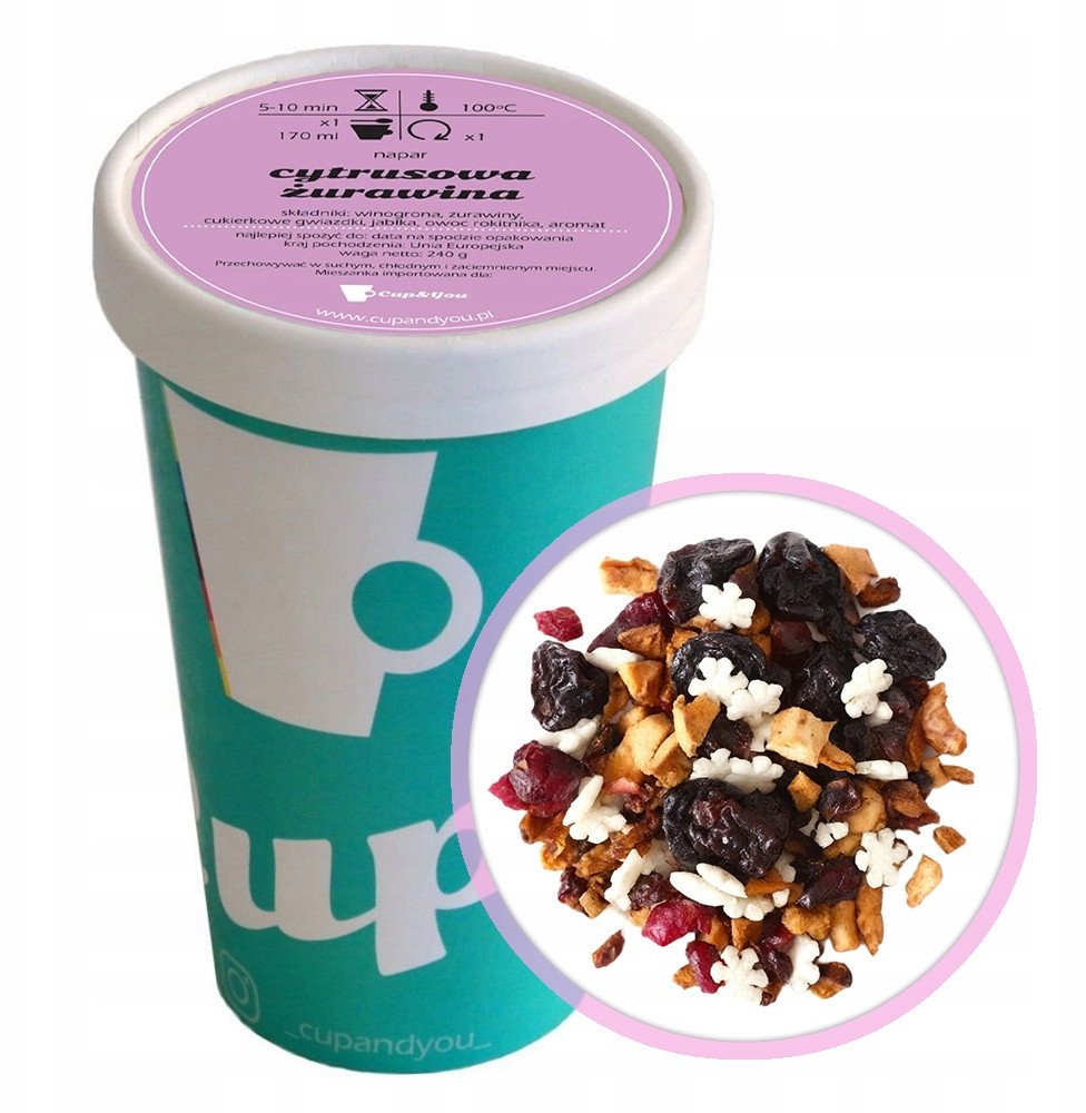 Sypana herbata owocowa sypana CYTRUSOWA ŻURAWINA winogrona 240g premium - herbata liściasta sypana mieszanka napar susz