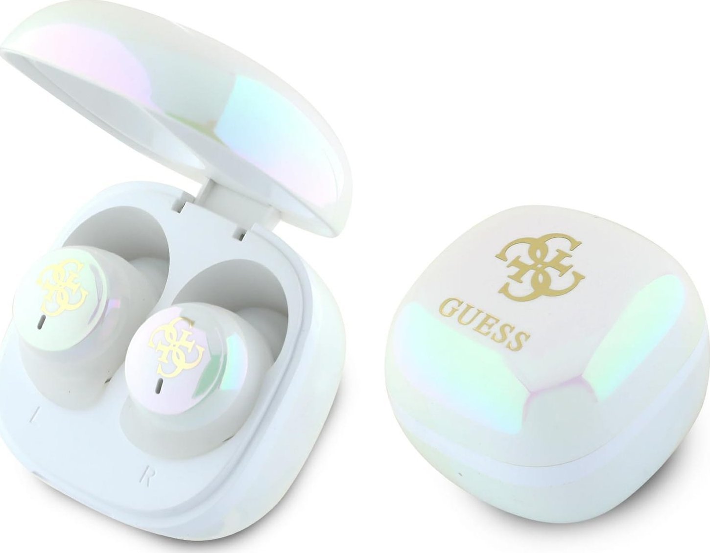 Słuchawki Guess Guess Bluetooth headphones GUTWSJ144ESH TWS + docking station white/white Iridescent 4G Printed Logo