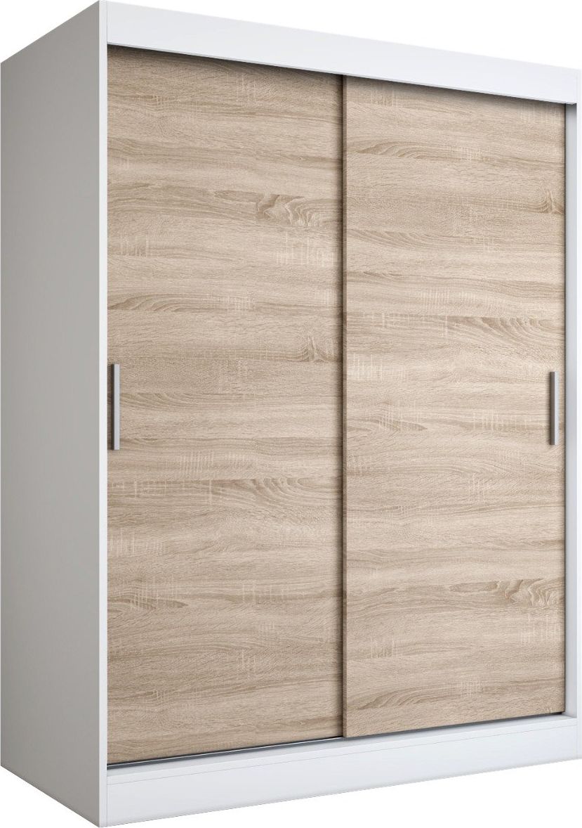 MKPOL Szafa przesuwna MODUO COMFORT 150 biała mat/dąb sonoma gładka
