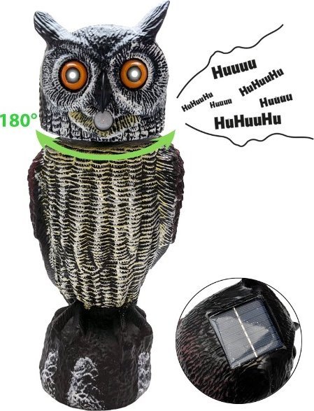 Garden King Solarny odstraszacz ptaków gołębi szpaków Sowa SONIC 3w1 z ruchomą głową