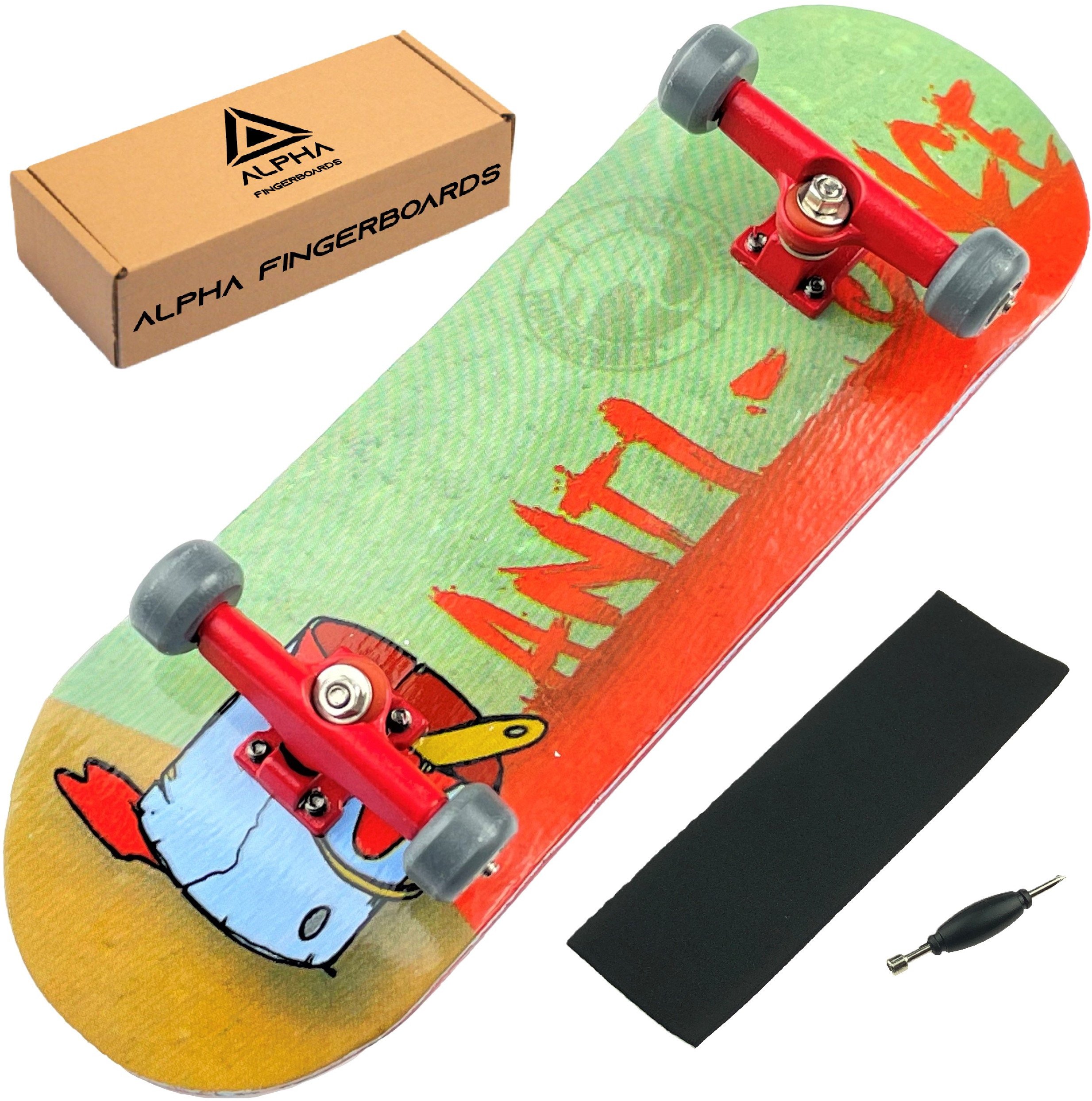 FINGERBOARD ALPHA KOMPLETNY SET DREWNIANY MINI DESKOROLKA TRUCKI ŁOŻYSKA PAINT