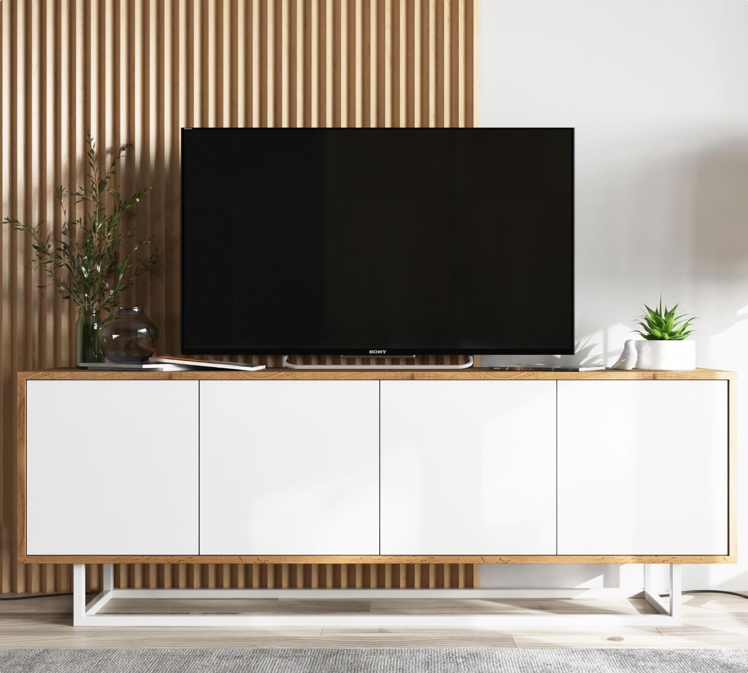 Meble Lindner Szafka RTV Loft Industrialna komoda RTV Loft Dąb wotan biały MAT 150 cm