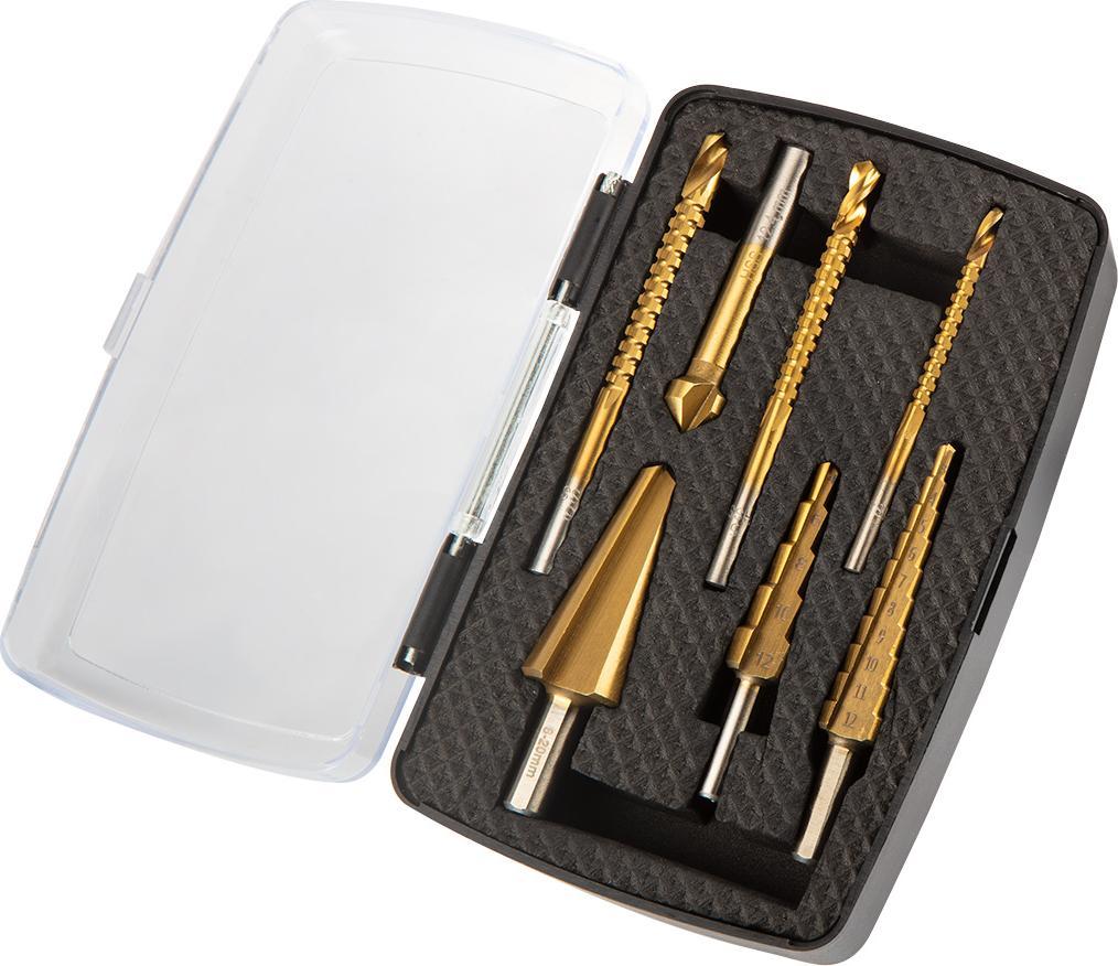 Wiertło Graphite Wiertła stopniowe (Wiertła stopniowe, rozwiertaki, frezowiertła, pogłębiacz, zestaw 7 szt.)