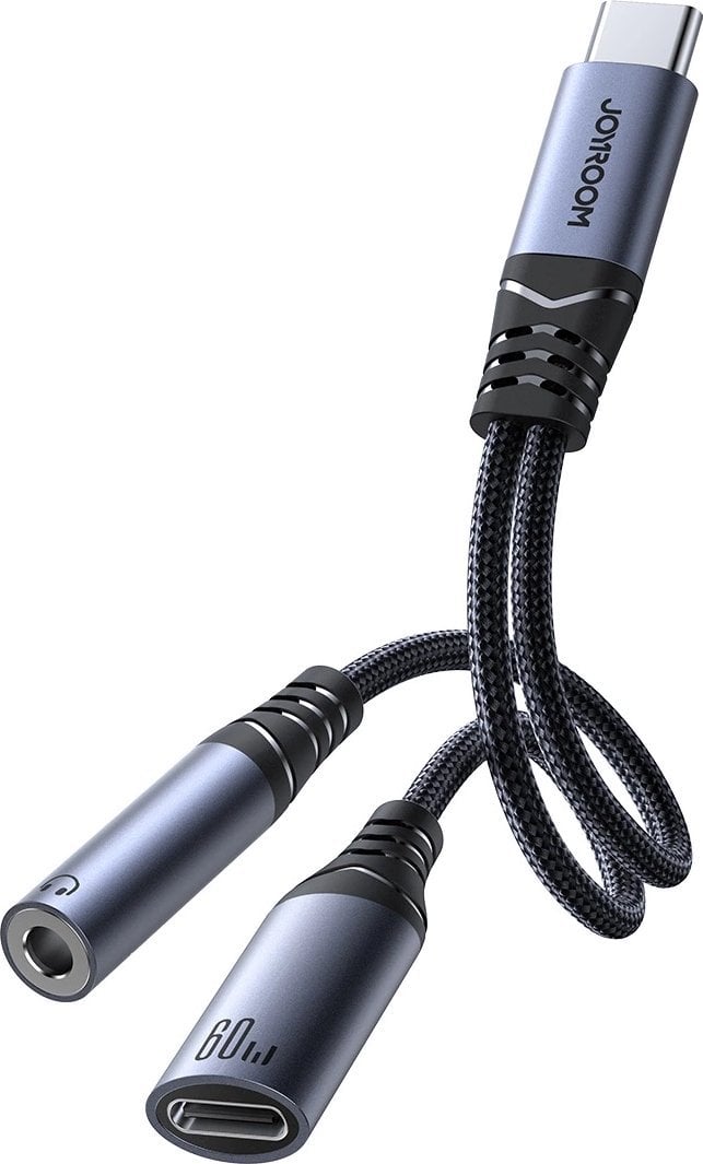 Adapter USB Joyroom SY-C02 USB-C - USB-C + Jack 3.5mm Czarny (6956116773861)