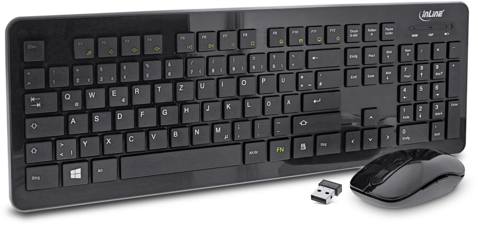 Klawiatura + mysz InLine ® Keyboard & Mouse Set USB 2.4G wireless układ max. 1600dpi black