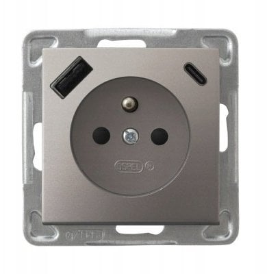 IMPRESJA Gniazdo pojedyncze z uziemieniem z przesłonami torów prądowych, z ładowarką USB A+C tytan GP-1YZPUSBAC/m/23