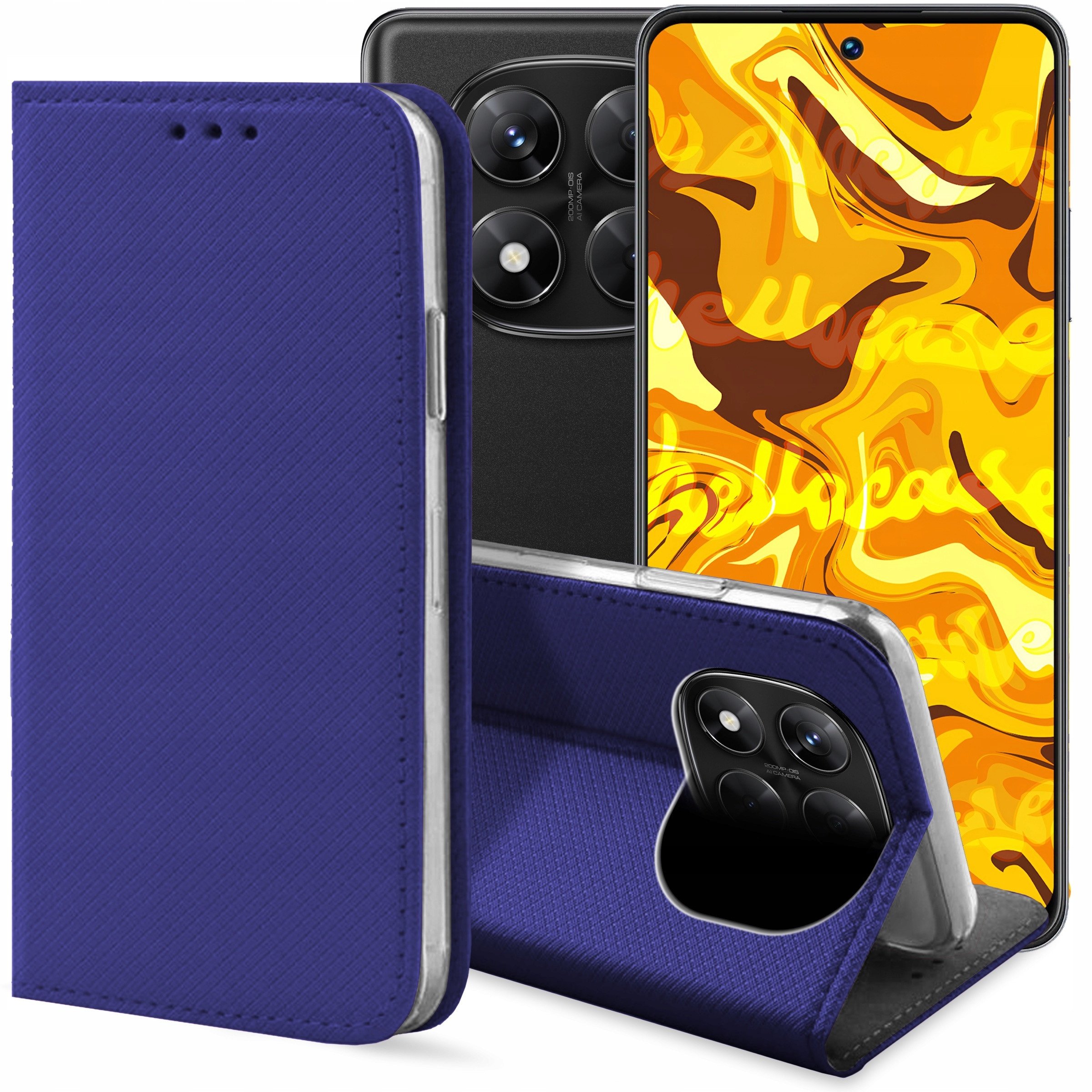 ETUI Z KLAPKĄ DO REDMI NOTE 14 PRO 5G / 14 PRO PLUS 5G GRANATOWE ZAMYKANE