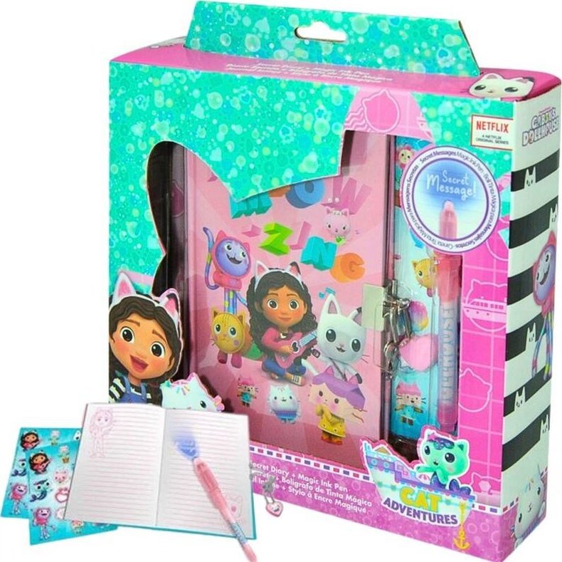 Inne MAGICZNY PAMIĘTNIK NA KŁÓDKĘ z długopisem naklejki Koci Domek Gabi 60 stron