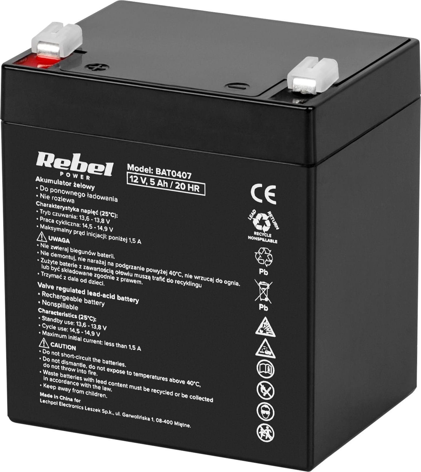 Rebel Akumulator żelowy Rebel 12V 5Ah