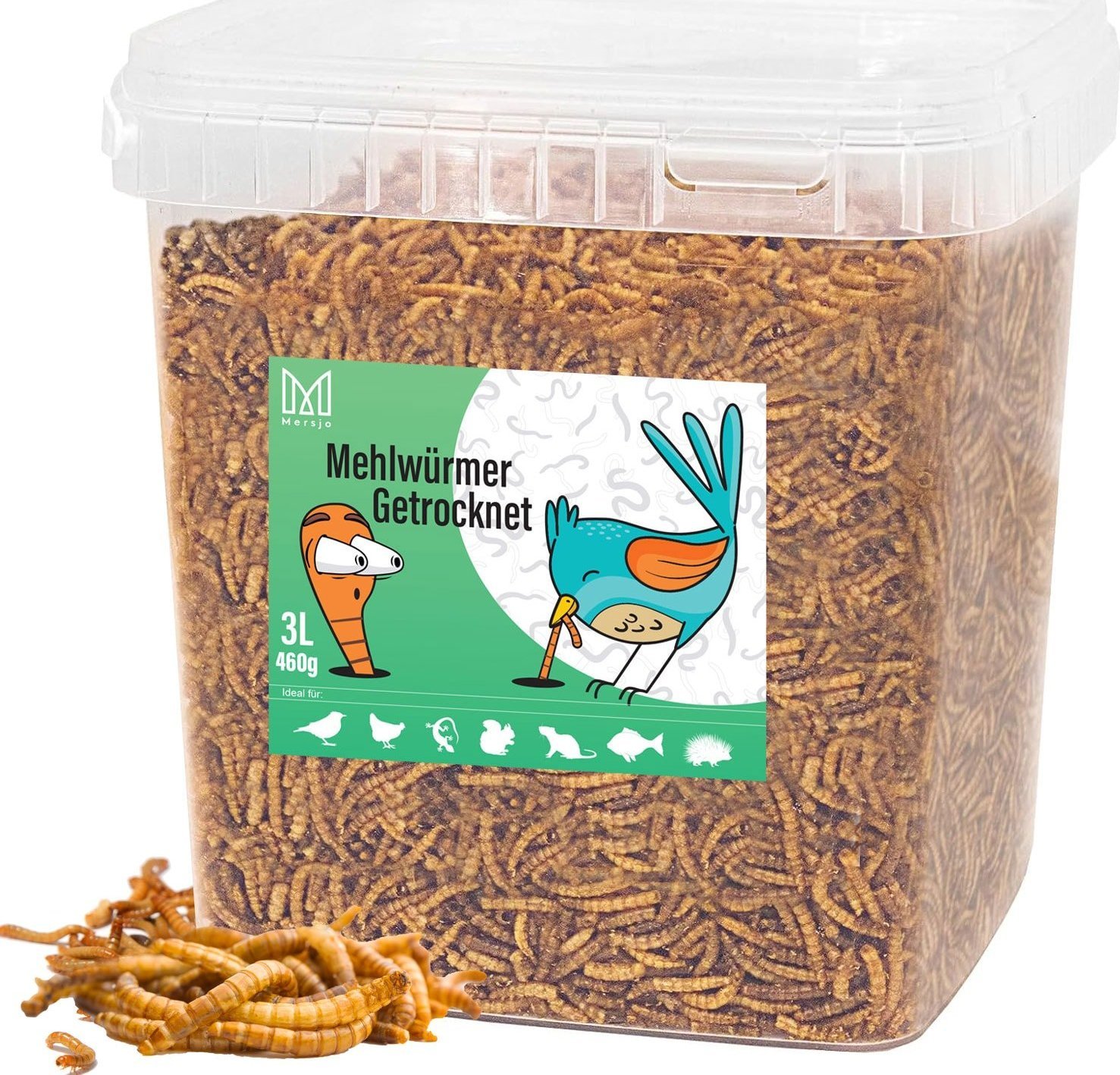 Mersjo Suszone larwy mącznika, karma dla koi, gryzoni, jeży, ptaków, gadów, ryb, Mersjo 3l 460g