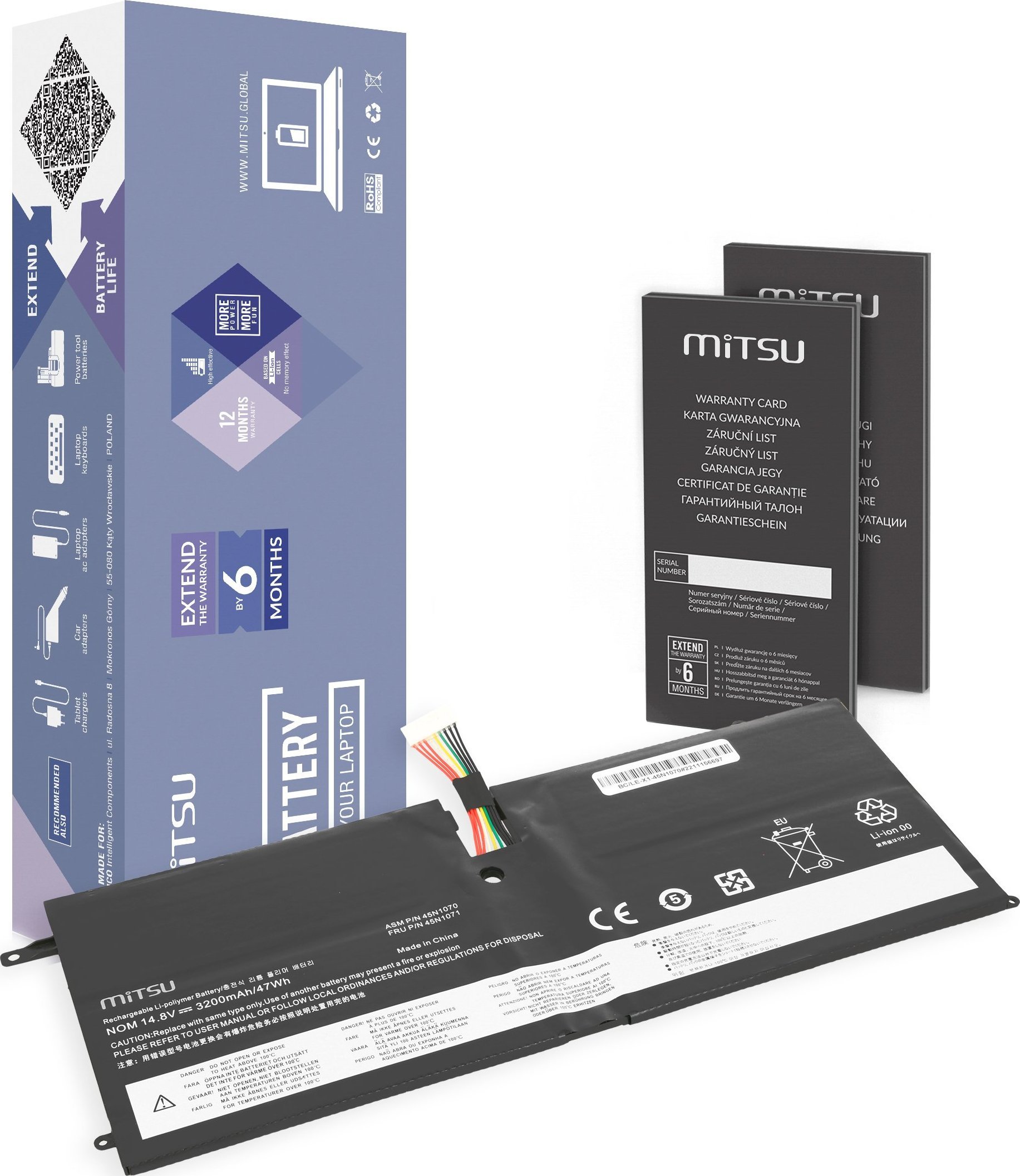Zasilacz do laptopa Mitsu Bateria 45N1070 do Lenovo Thinkpad X1 Carbon