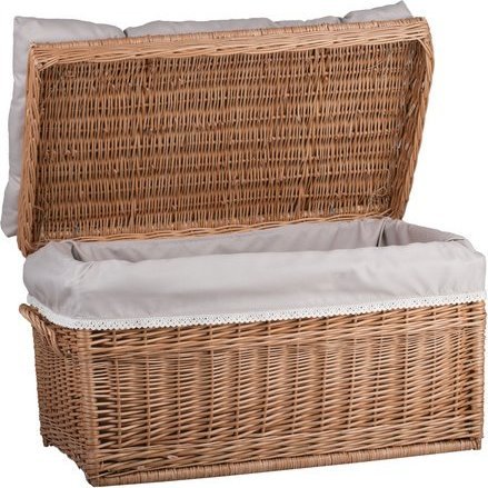 Kosz na pranie WickerPL KUFER Z WIKLINY SKRZYNIA Z WIEKIEM KOSZ NA BIELIZNĘ I ZABAWKI z obszyciem i poduszką 70X43 H44 CM