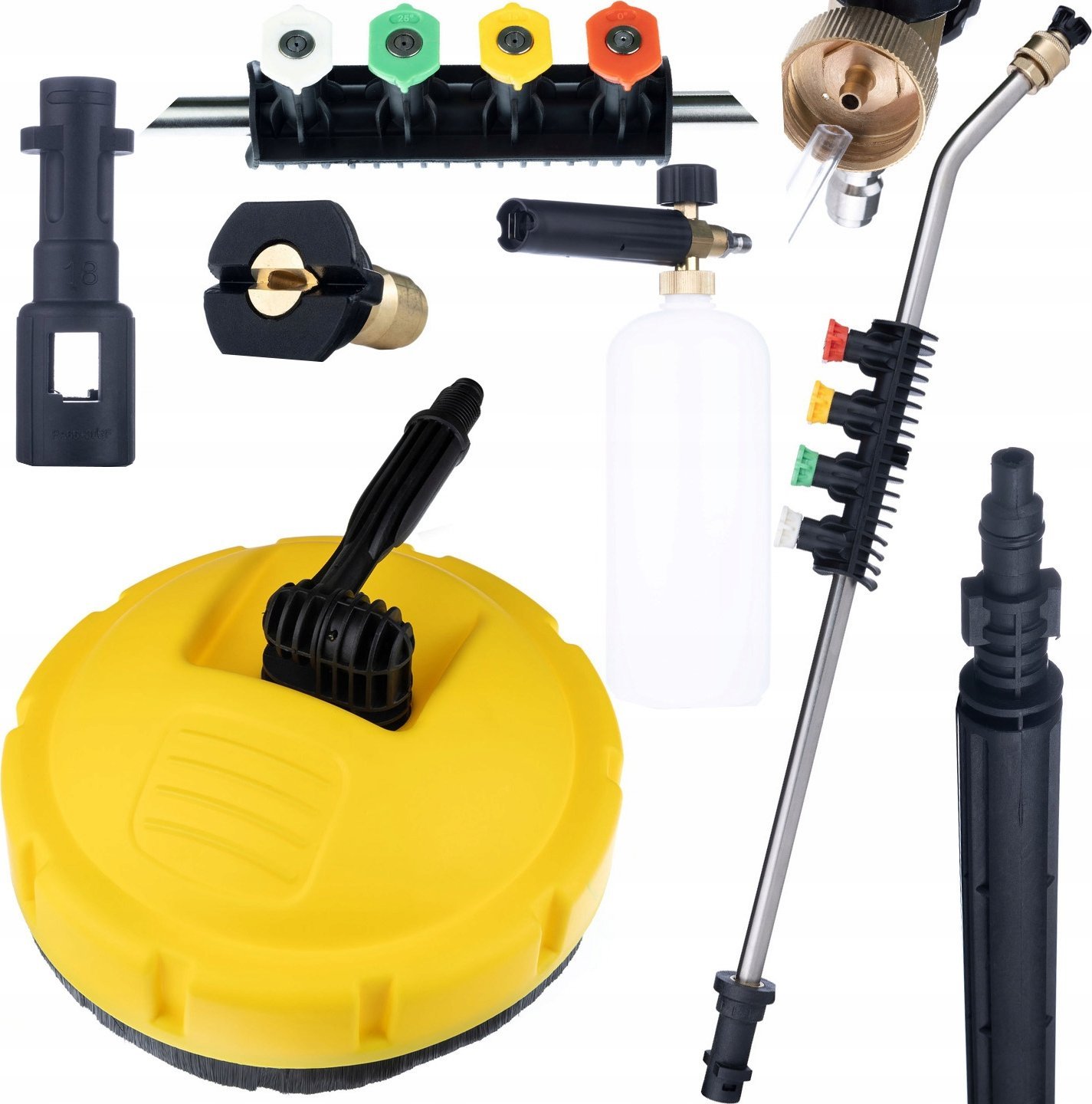 Rosfix Rosfix Szczotka do mycia kostki T-racer do myjek Karcher + Lanca do myjki ciśnieniowej 1/4" zagięta 15z kompletem 5 dysz oraz uchwytem + Pianow