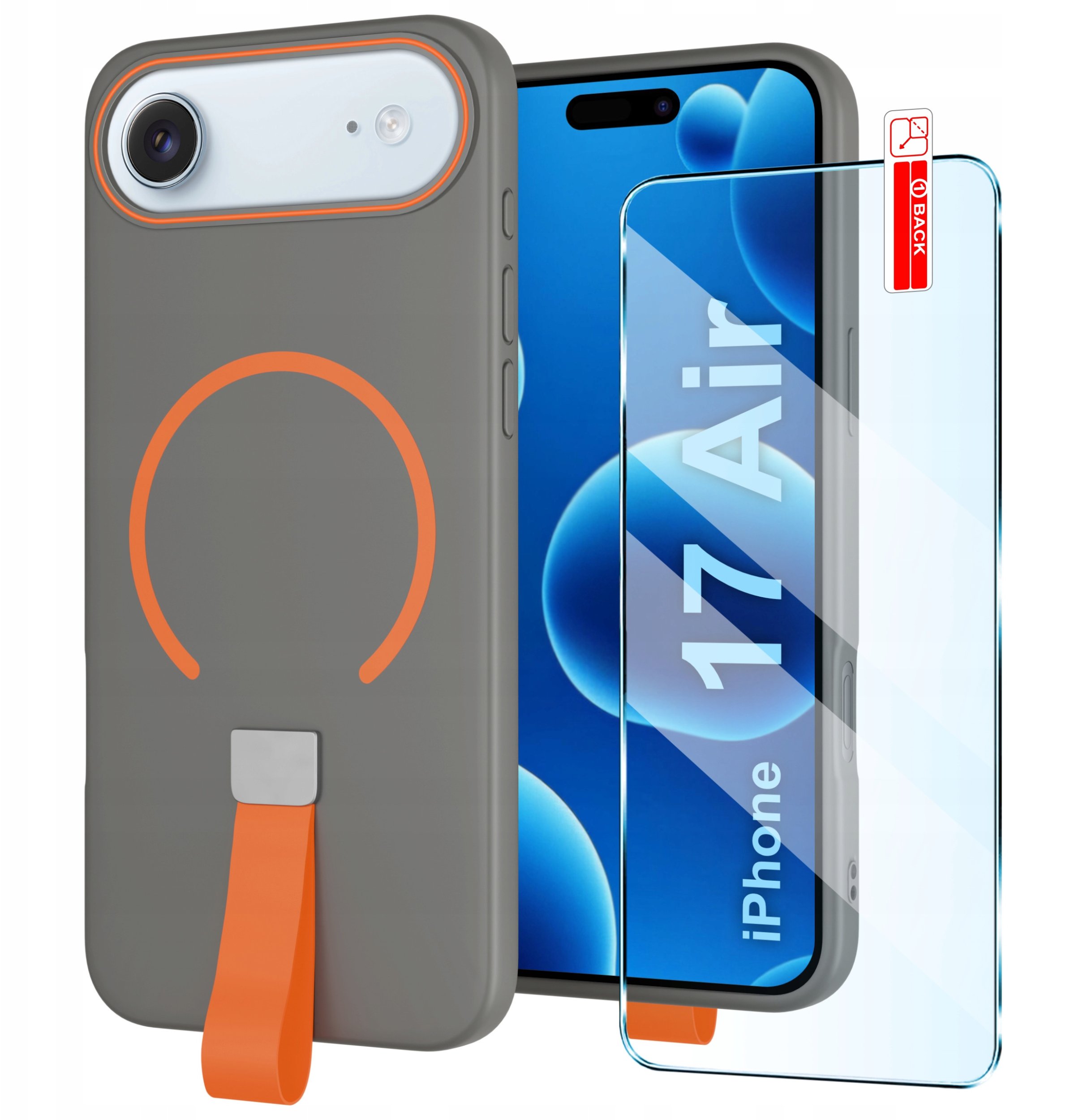 Etui z Paskiem na palec Matowe SZARE do iPhone 17 Air |do MagSafe +Szkło