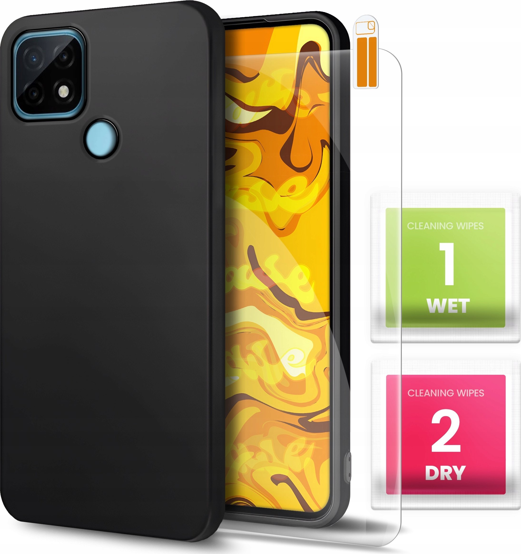 Hello Case Etui do Realme C11 2021 / C20 (Czarne, Matowe, Slim, Silikon) SZKŁO 9H