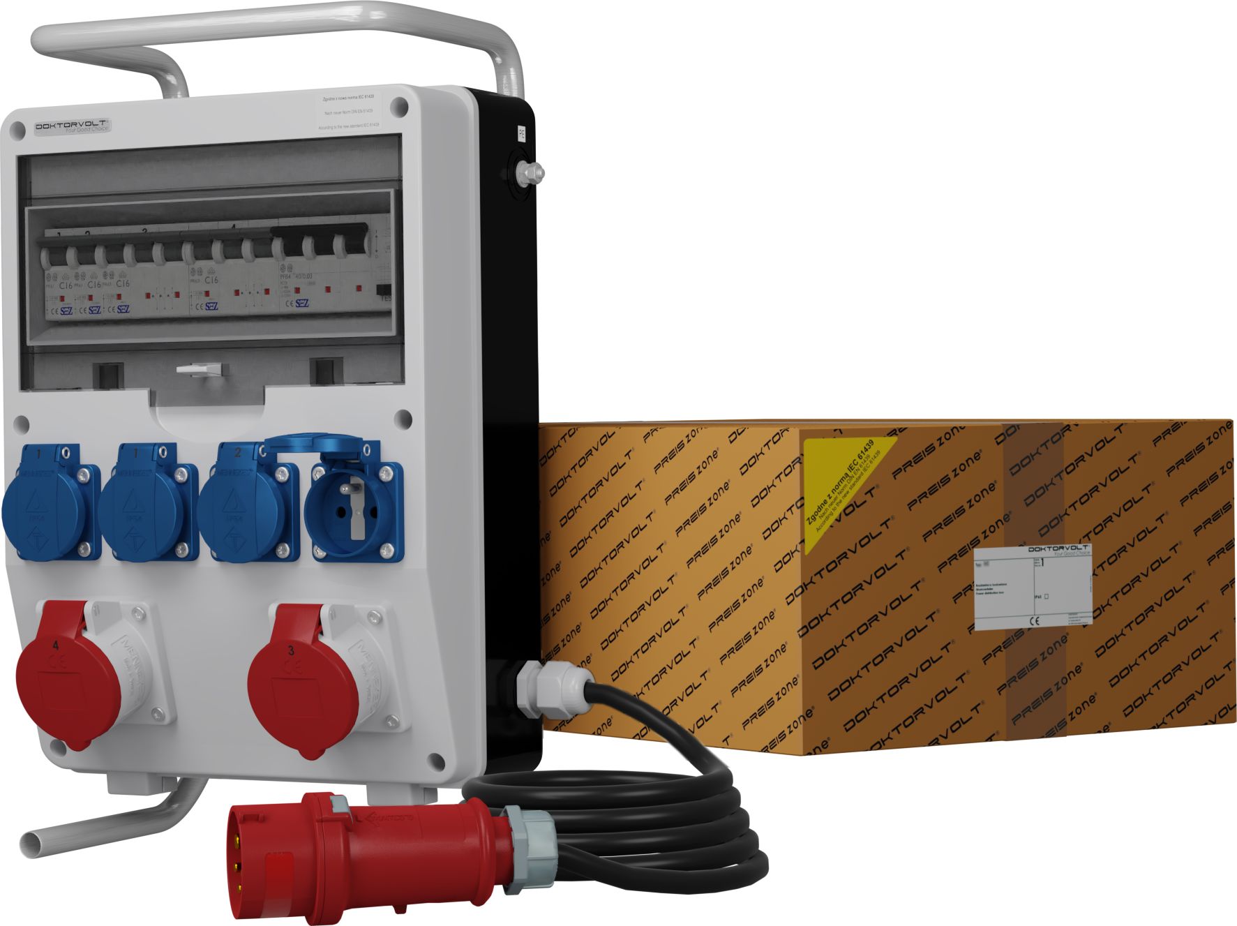 Doktorvolt Rozdzielnica budowlana na stojaku z kablem TD-S/FI SKHU 2x16A 4x230V Doktorvolt 0175