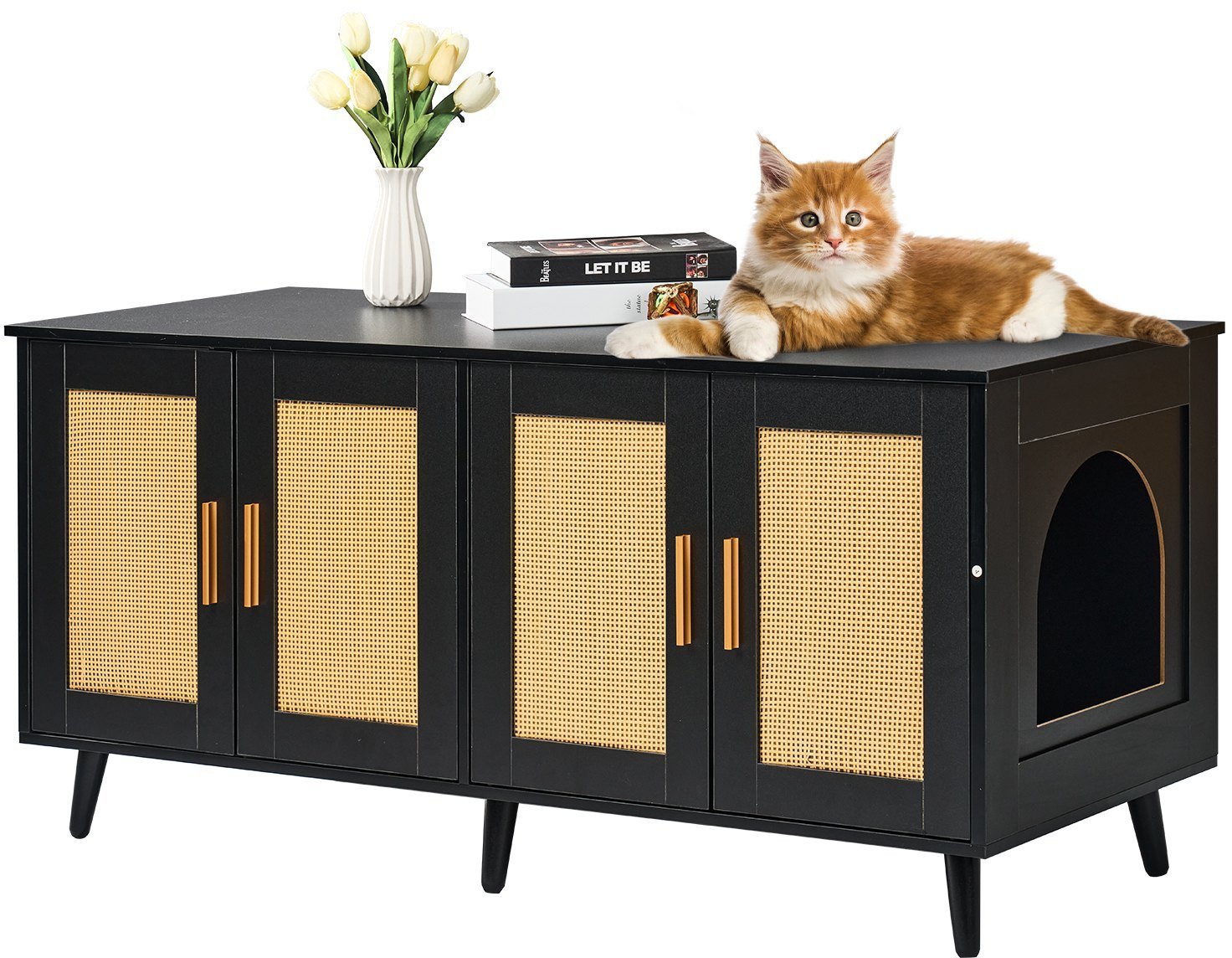 Szafka na kuwetę 2 komory mebel maskujący czarny do domu dla kota