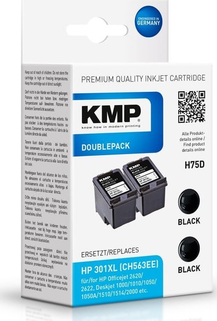Tusz KMP Printtechnik AG KMP Patrone HP301XL DoublePack 2x480 Seiten black kompatibel