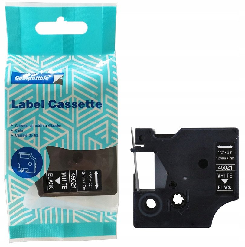 Taśma DYMO D1 45021 12mm x 7m S0720610 biały na czarnym zamiennik
