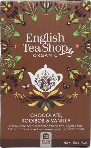 English Tea Sho Herbatka ziołowa rooibos z ziarnami kakaowca i laską wanilii (20x2) BIO 40 g
