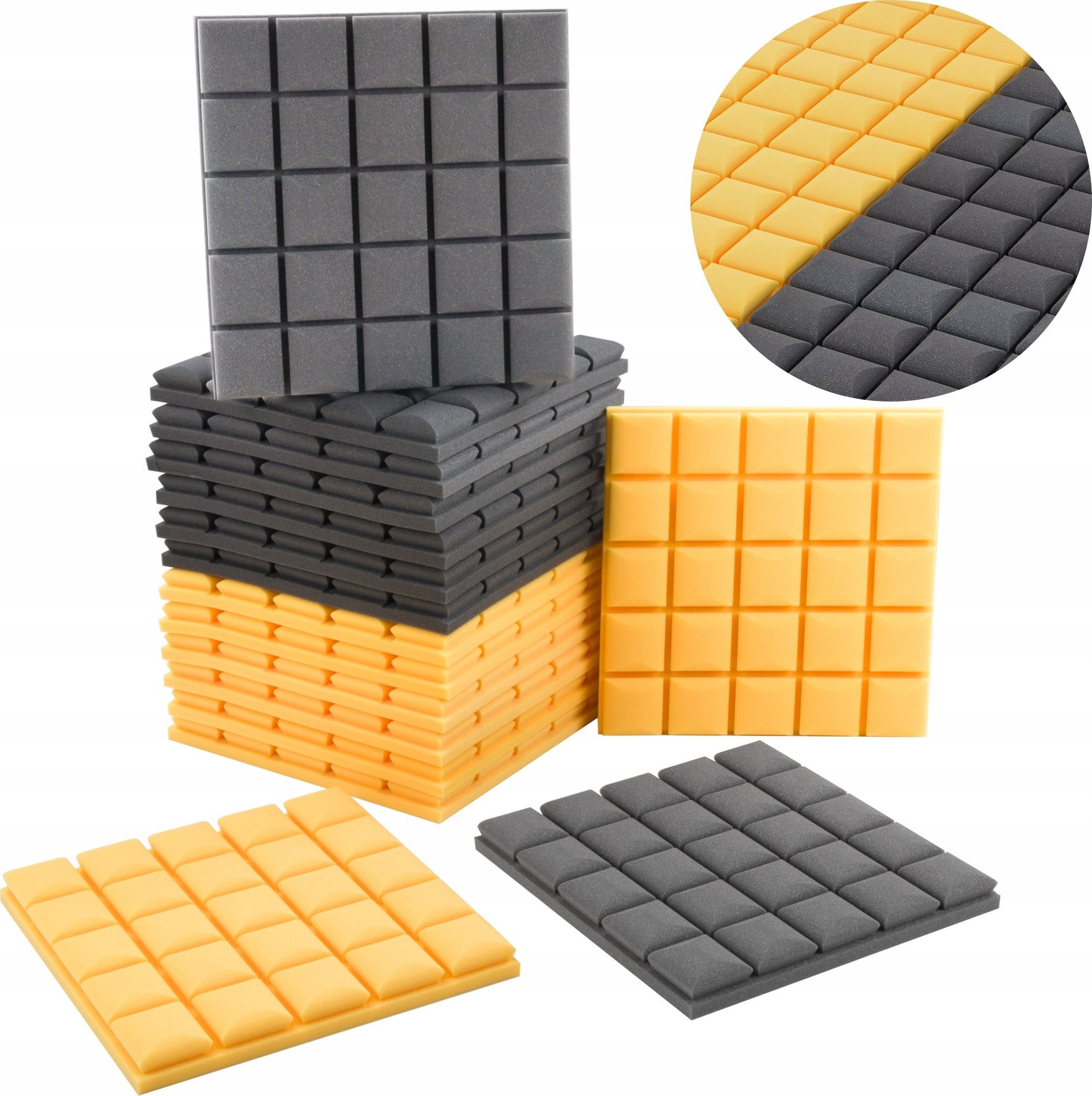 Maty wygłuszające panele akustyczne kostka wypukła 8x szara 8x żółta 4m2