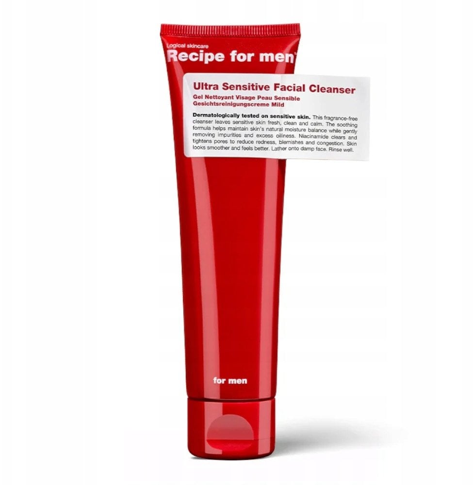 Recipe For Men, Ultra Sensitive Facial Cleanser, Fragrance-Free, Gentle Cleansing, Cleansing Gel, Face, 100 ml For Men