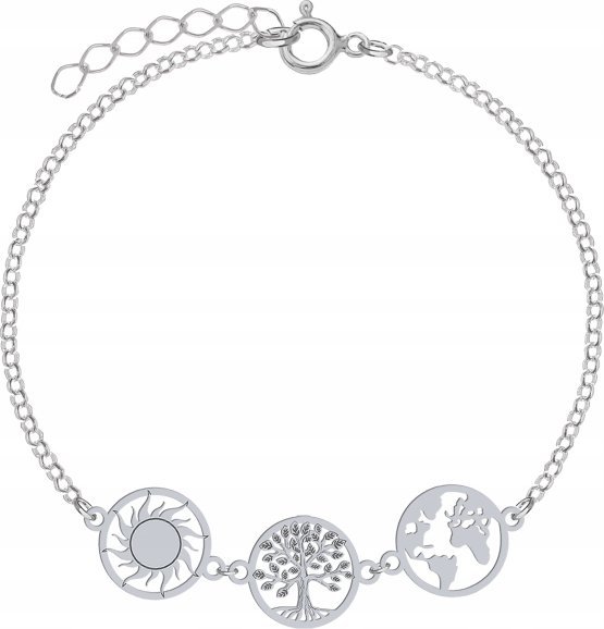 Radziszewska Jewellery Bransoletka Srebrna Ziemia Drzewo Słońce 925 Prezent na Dzień Kobiet
