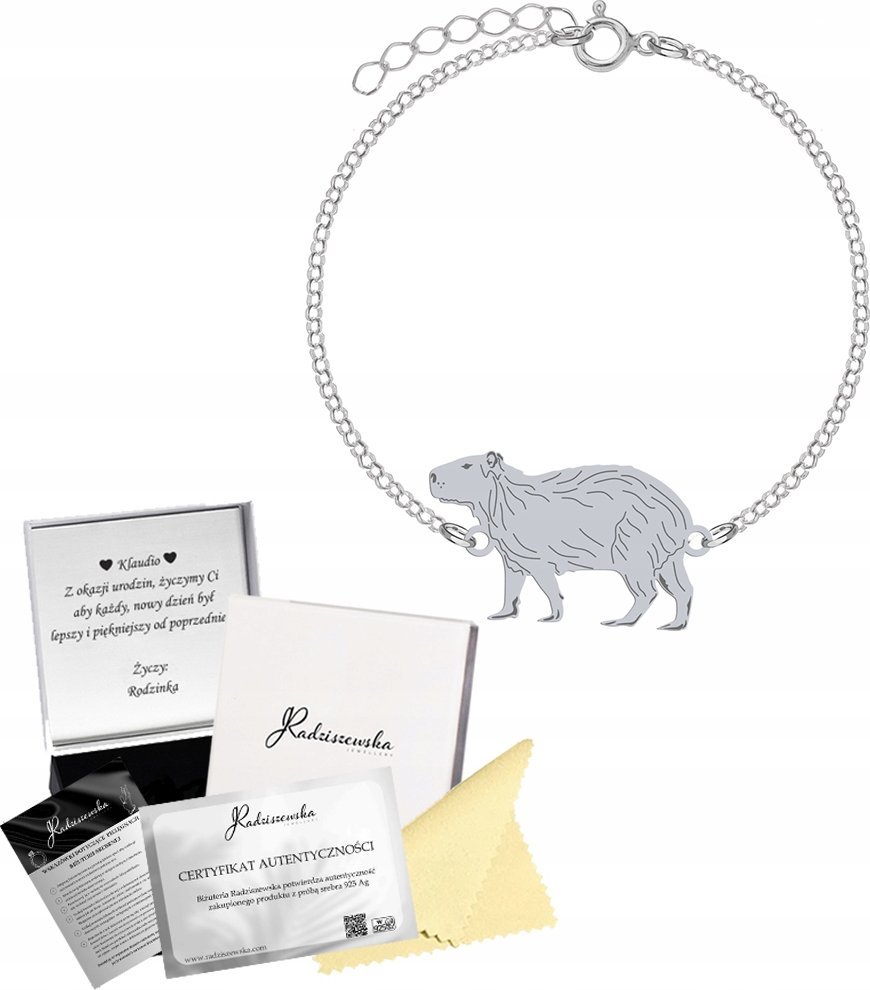 Radziszewska Jewellery Bransoletka Srebrna KAPIBARA Łańcuszek Biżuteria Prezent 925 GRAWER GRATIS