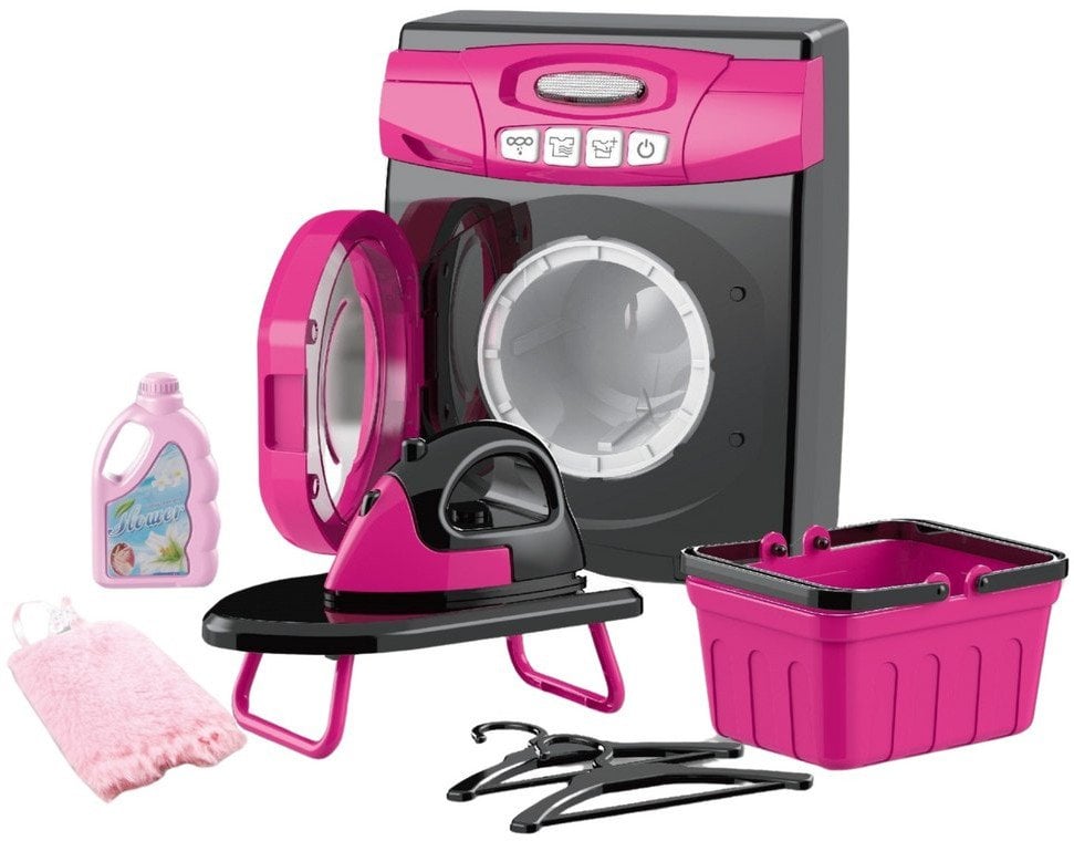 Zestaw AGD Interaktywna Pralka Światła Dźwięki Akcesoria Różowo Czarna LEAN Toys