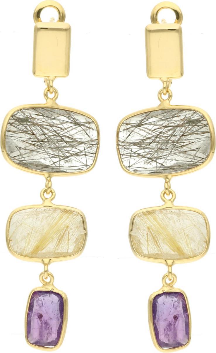 Rosanto Złote kolczyki z ametystem i kwarcem z rutylem 585 14k