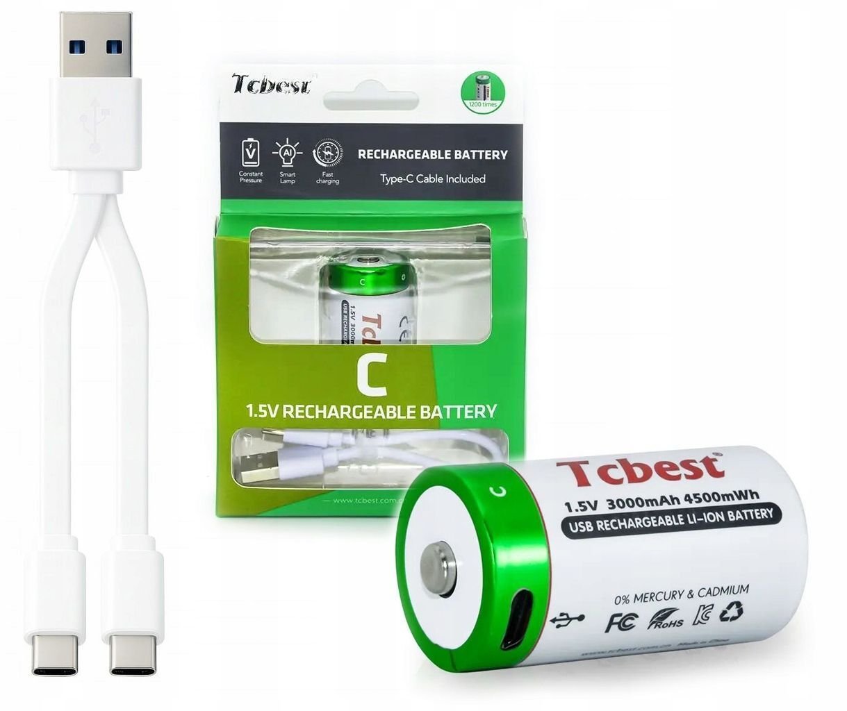 Akumulator Li-ion Bateria C R14 3000 Mah Port Ładowania Usb-c Type-c Tcbest / Usb-c R14
