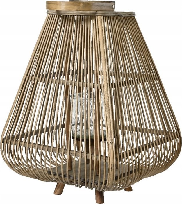 Latarnia Bambusowa z drewnianymi nóżkami i uchwytem 33x48cm