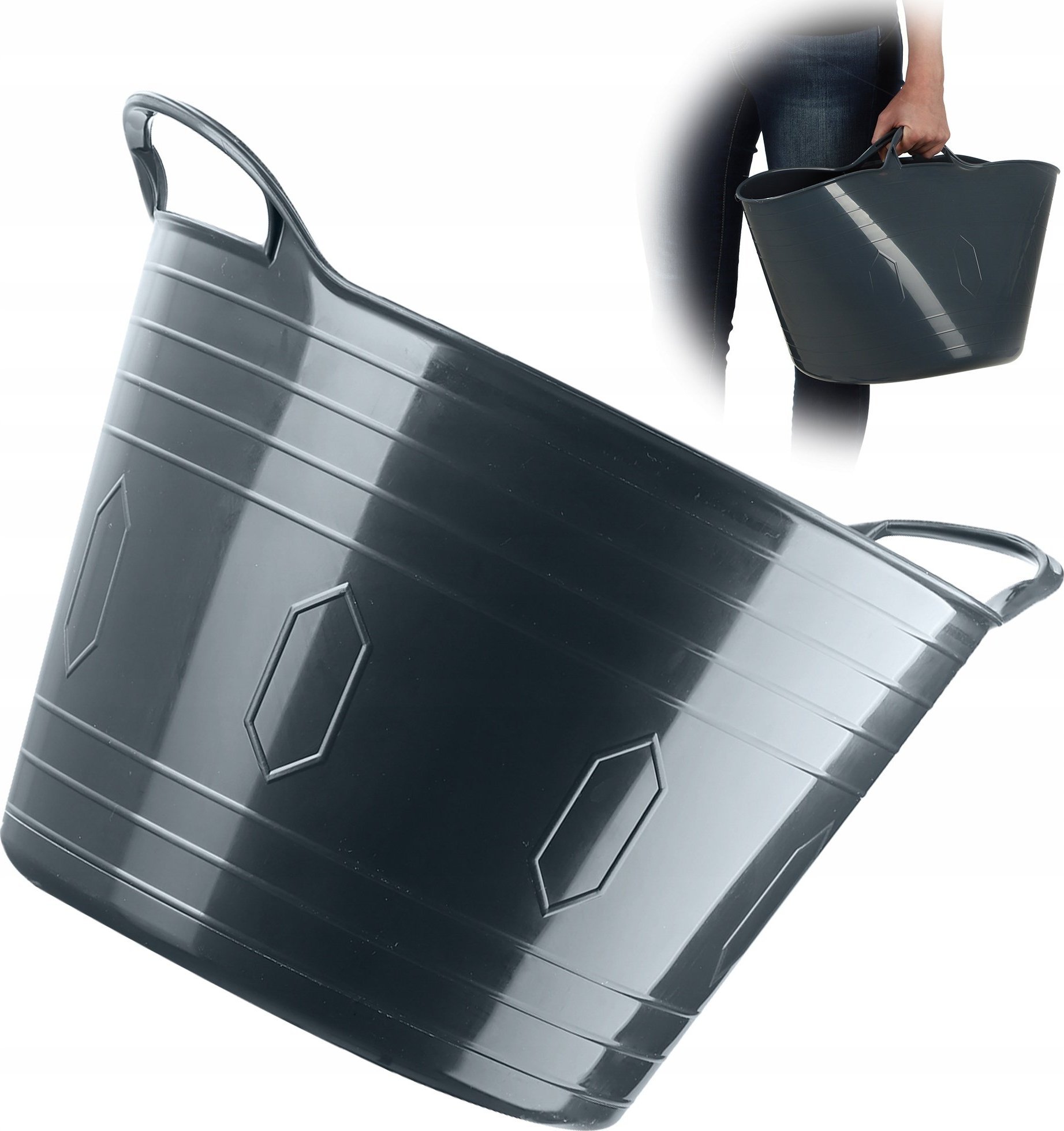 Kosz na pranie Kadax KADAX Kosz Plastkowy Na Pranie Uniwersalny 26L Kwadratowy Uchwyty Popiel