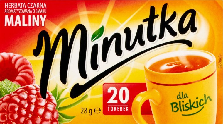 Mokate Minutka Herbata czarna aromatyzowana o smaku maliny 28 g (20 x 1,4 g)