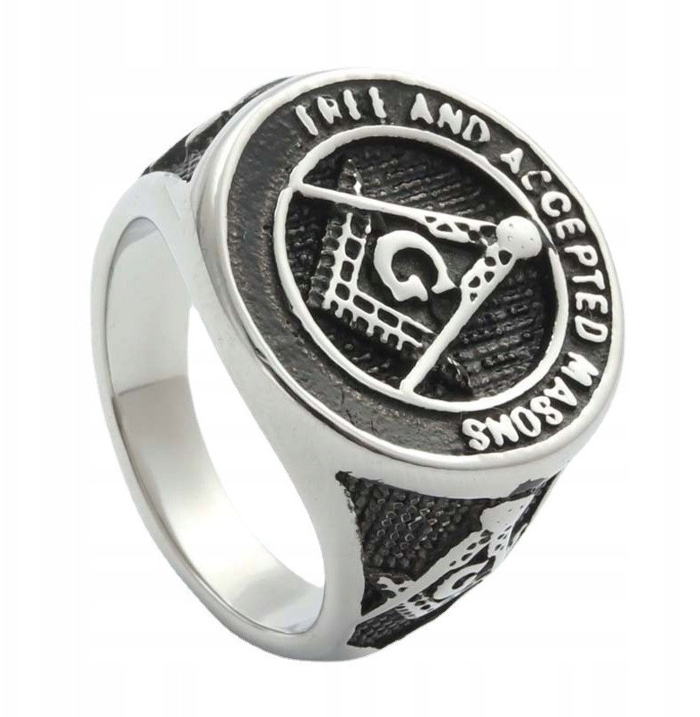 PIERŚCIEŃ SYGNET Masonów SREBRNY STALOWY 503