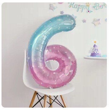 Balon 6 urodziny Cyfra SZEŚĆ Foliowy Happy Birthday różowo-niebieski 100cm