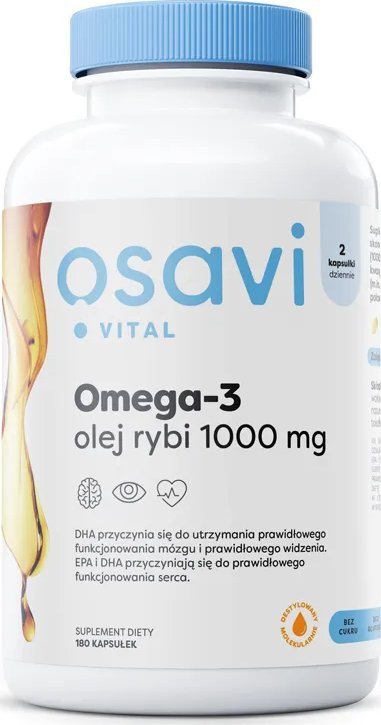 Osavi Osavi - Omega 3 Olej Rybi, 1000mg, Cytryna, 180 kapsułek miękkich