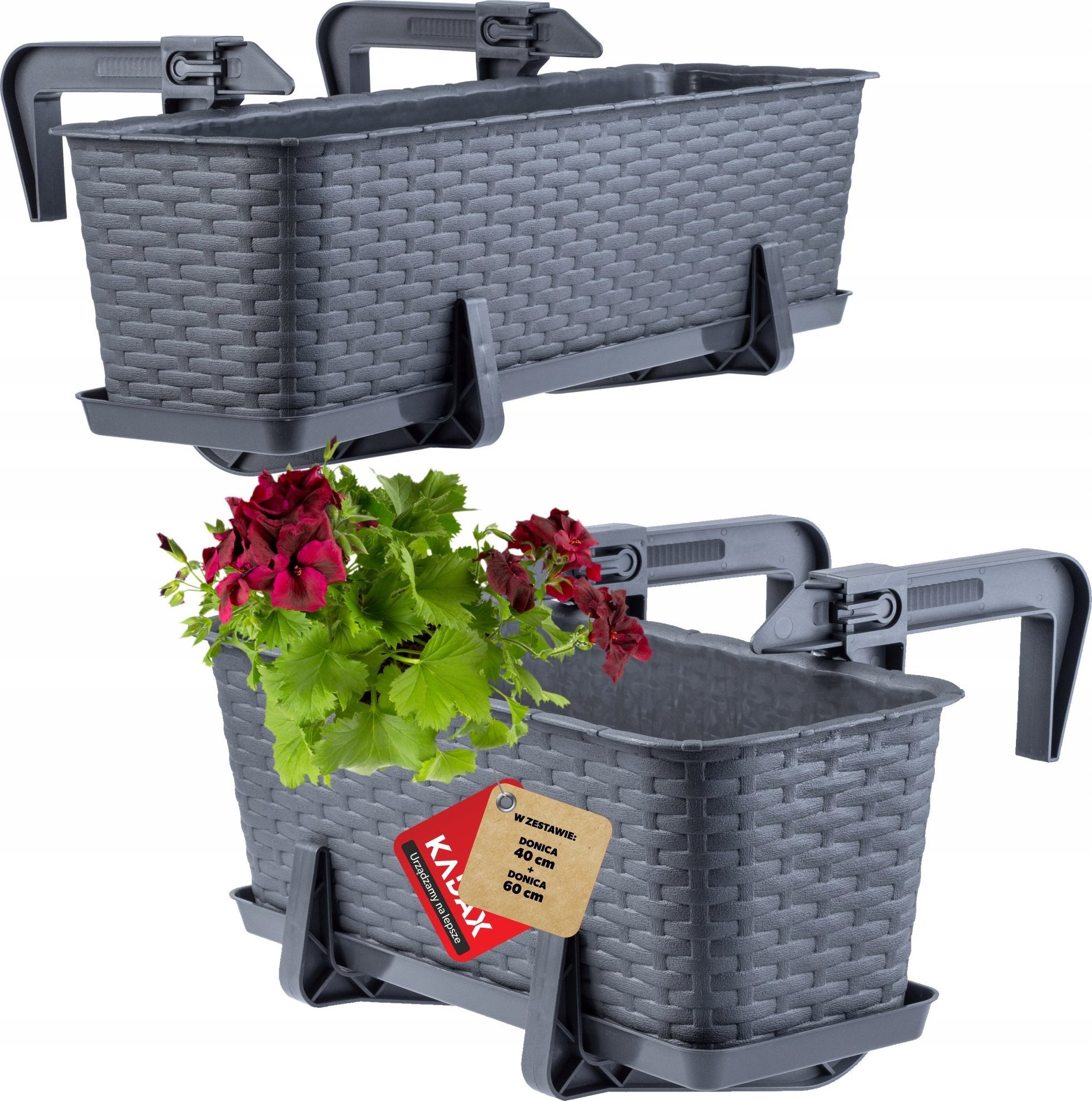 Kadax Doniczka Skrzynka Balkonowa Uchwyty 40+60cm 2szt