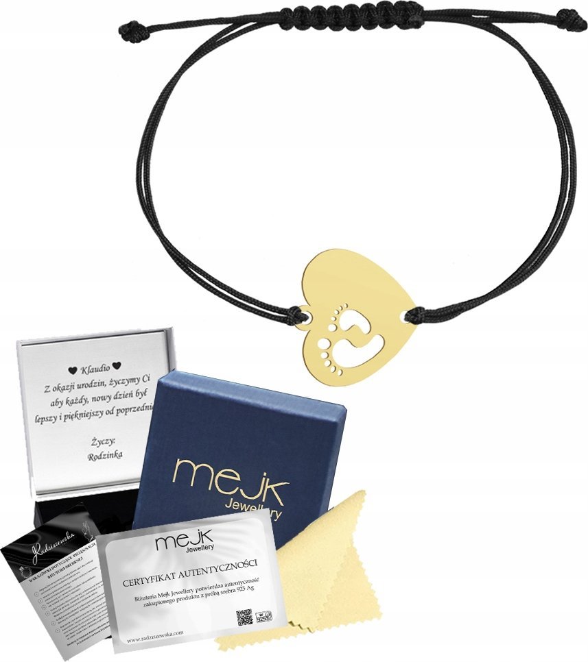 Radziszewska Jewellery Bransoletka Złota Serce Stópki Imię Dziecka SREBRO 925 Dzień Mamy GRAWER