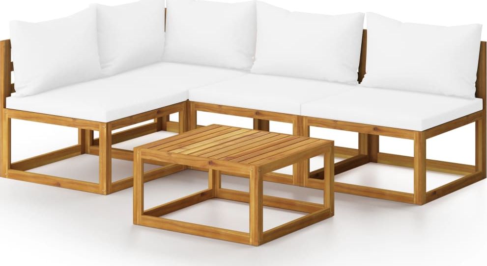 vidaXL 5-cz. zestaw wypoczynkowy do ogrodu, kremowe poduszki, akacja